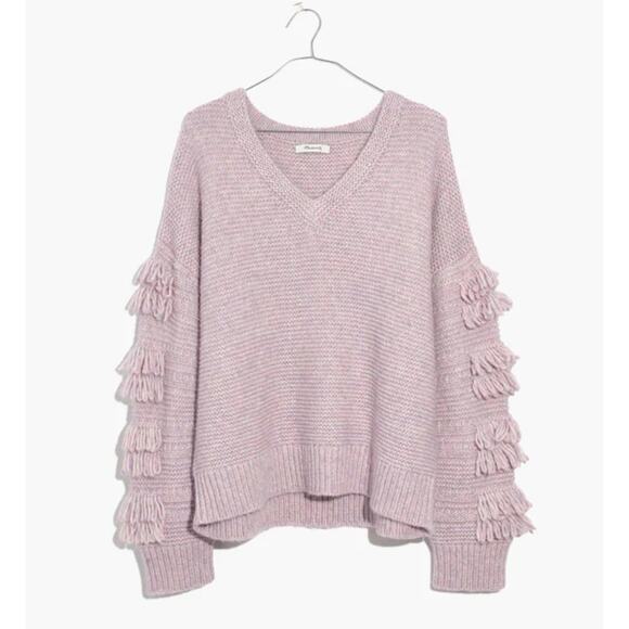 Madewell Chic Fringe-Sleeve V-Neck Pullover Sweater - Heather Periwinkle - Picture 2 of 8